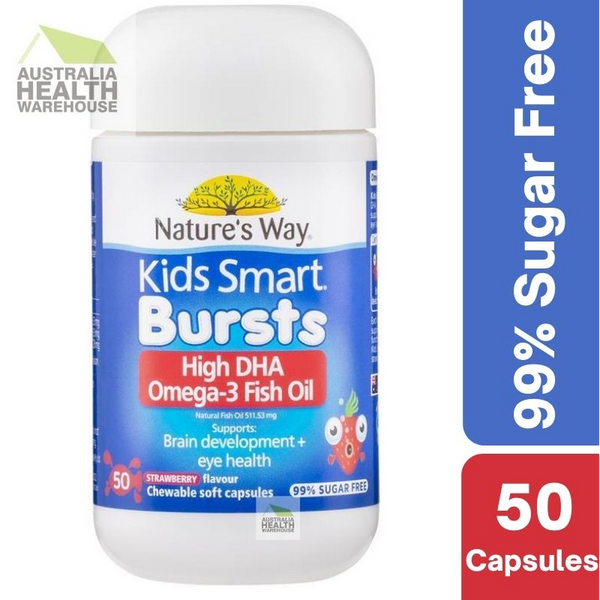 [Expiry: 03/2026] Nature's Way Kids Smart Bursts Omega 3 Fish Oil Strawberry 50 Chewable Capsules