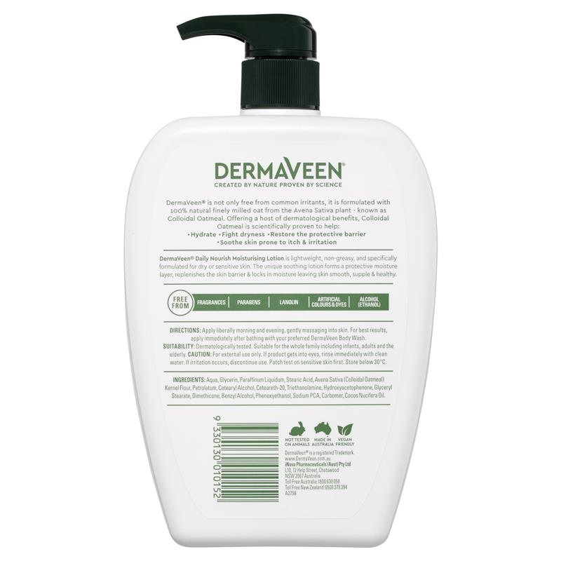 [Expiry: 03/2026] DermaVeen Daily Nourish for Dry & Sensitive Skin Moisturising Lotion 1 Litre
