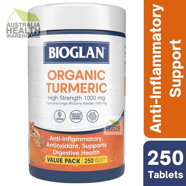 [Expiry: 03/2024] Bioglan Organic Turmeric High Strength 1000mg 250 Tablets