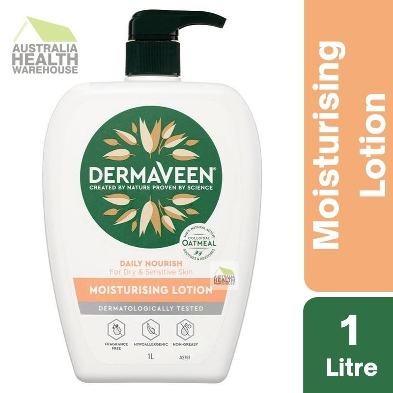 [Expiry: 03/2026] DermaVeen Daily Nourish for Dry & Sensitive Skin Moisturising Lotion 1 Litre