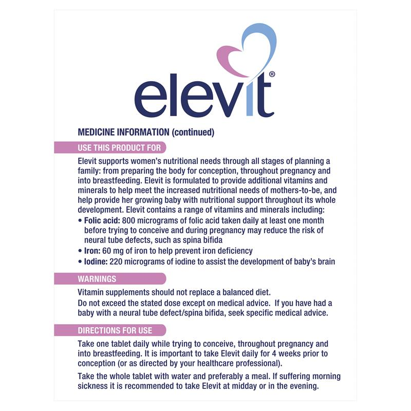[Expiry: 11/2025] Elevit Pre-conception & Pregnancy Multivitamin 100 Tablets