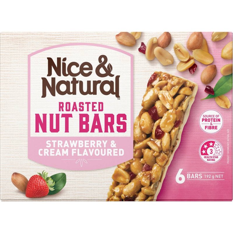 [Expiry: 17/06/2024] Nice & Natural Strawberry & Cream Flavoured Roasted Nut Bars 6 Bars 180g