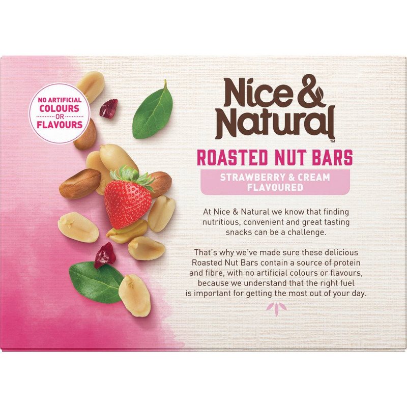 [Expiry: 17/06/2024] Nice & Natural Strawberry & Cream Flavoured Roasted Nut Bars 6 Bars 180g