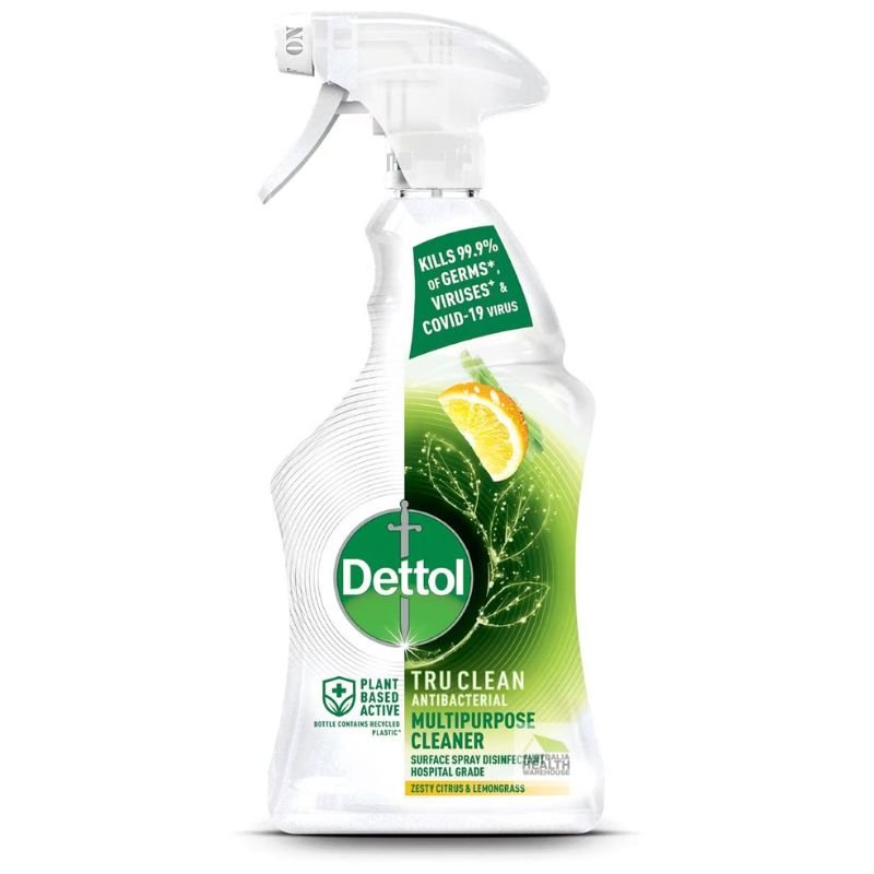 Dettol Tru Clean Antibacterial Multipurpose Cleaner Hospital Grade Disinfectant Trigger Spray Zesty Citrus & Lemongrass 500mL June 2024