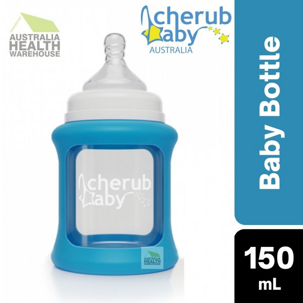 Cherub Baby Glass Bottles Wide Neck 0 Month+ 150ml Single Pack - Blue