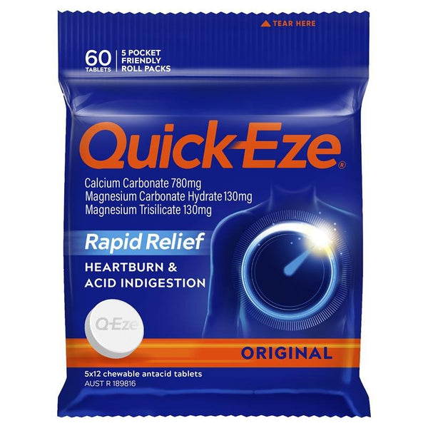 [Expiry: 08/2024] Quick-Eze Antacid Original 5x12 Chewable Tablets Multipack