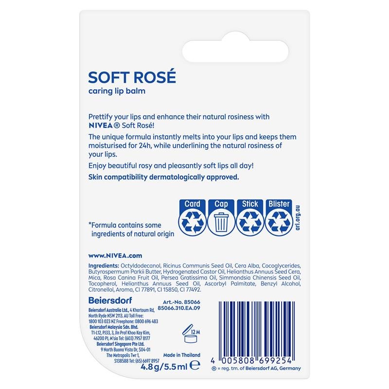 Nivea Lip Balm Soft Rose 4.8g (3pcs)