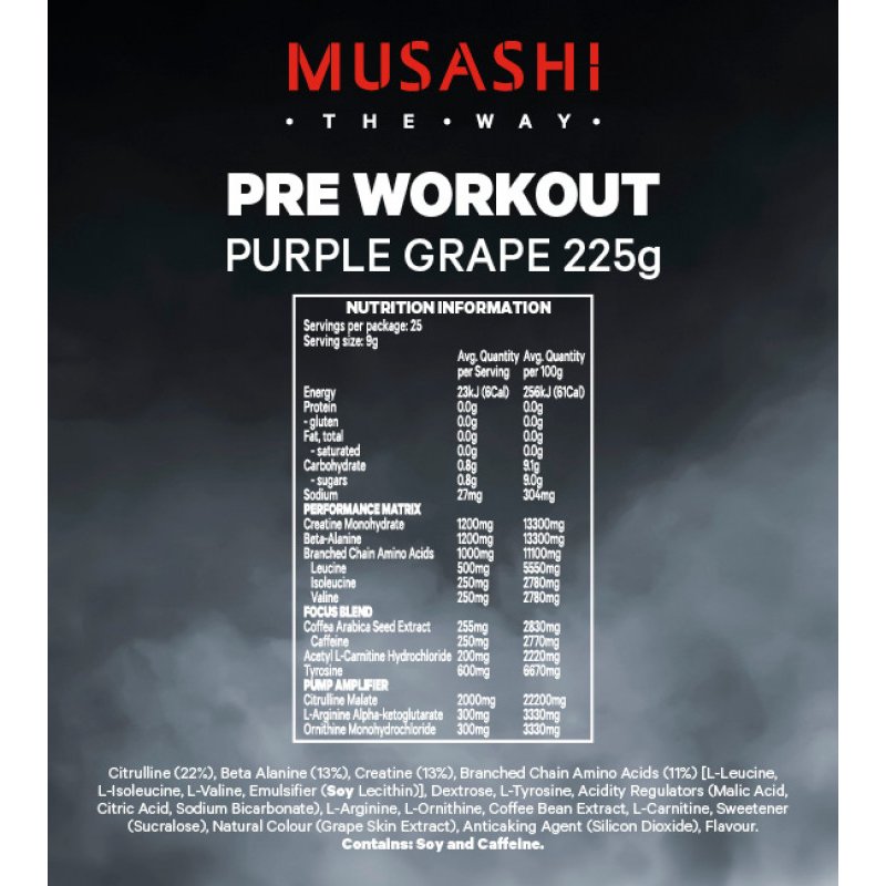 Musashi Pre-Workout Powder Purple Grape Flavour 225g May 2025