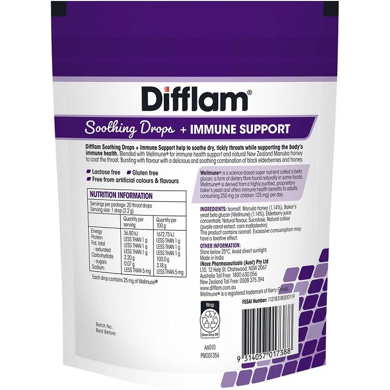 {Expiry: 11/2024] Difflam Soothing Drops + Immune Support Black Elderberry 20 Drops