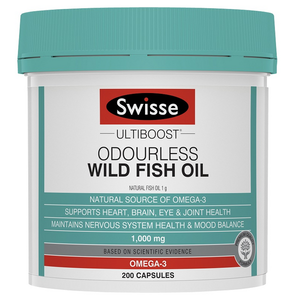 Swisse Ultiboost Odourless Wild Fish Oil 1000mg 200 Capsules March 2022
