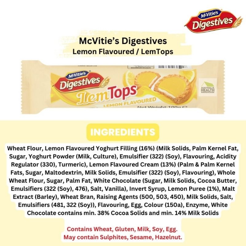 Expiry Date: 10/07/24 Mcvitie's Digestives LemTops Lemon Flavoured 100g
