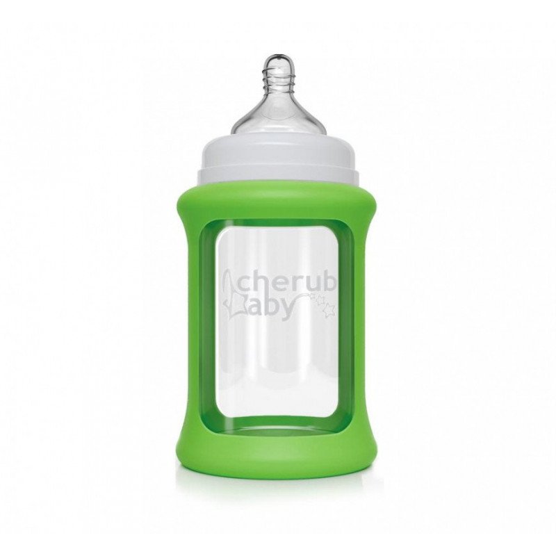 Cherub Baby Glass Bottles Wide Neck 240ml (3 Months+) Single Pack - Green