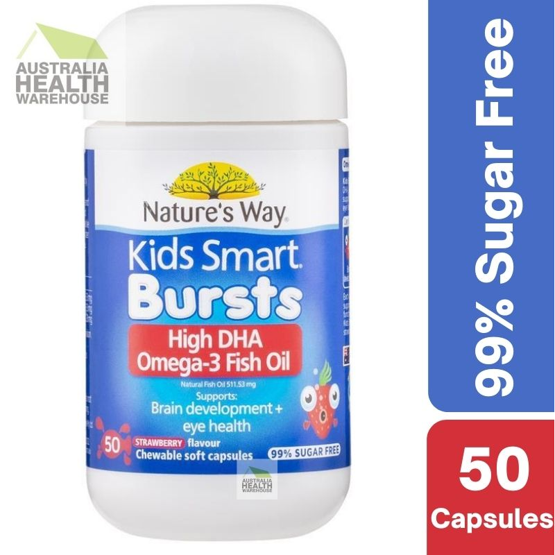 Nature's Way Kids Smart Bursts Omega 3 Fish Oil Strawberry 50 Chewable Capsules March 2026