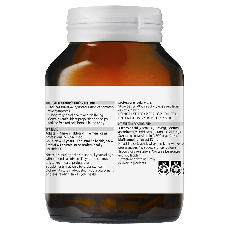 [CLEARANCE: 17/08/2024] Blackmores Bio C 500mg 125 Chewable Vitamin C Tablets