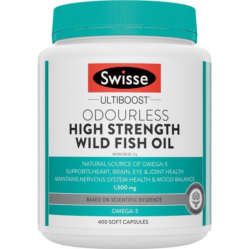 Swisse Ultiboost Odourless High Strength Wild Fish Oil 1500mg 400 Capsules January 2026