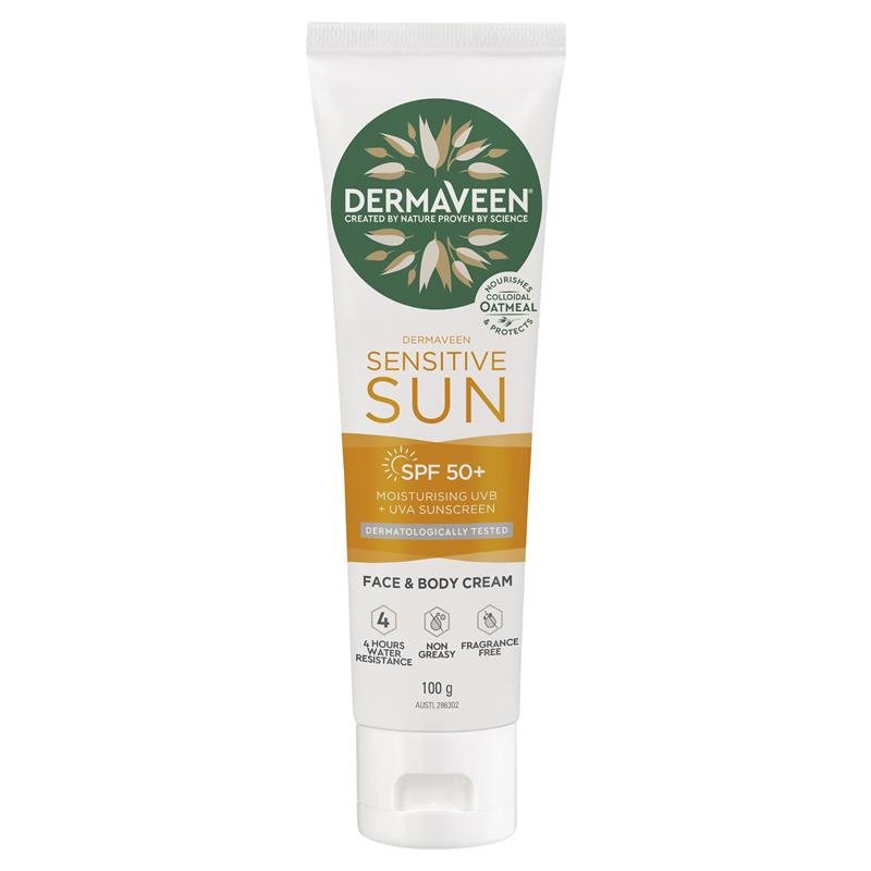 Dermaveen Sensitive Sun SPF 50+ Moisturising Sunscreen Face & Body 100g April 2025