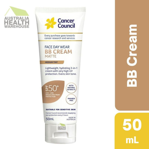 [Expiry: 08/2026] Cancer Council Face Day Wear BB Cream Matte Medium Tint SPF 50+ 50mL