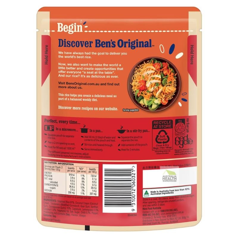 Ben's Original Coconut, Chilli & Lemongrass Rice Microwave Rice Pouch 250g