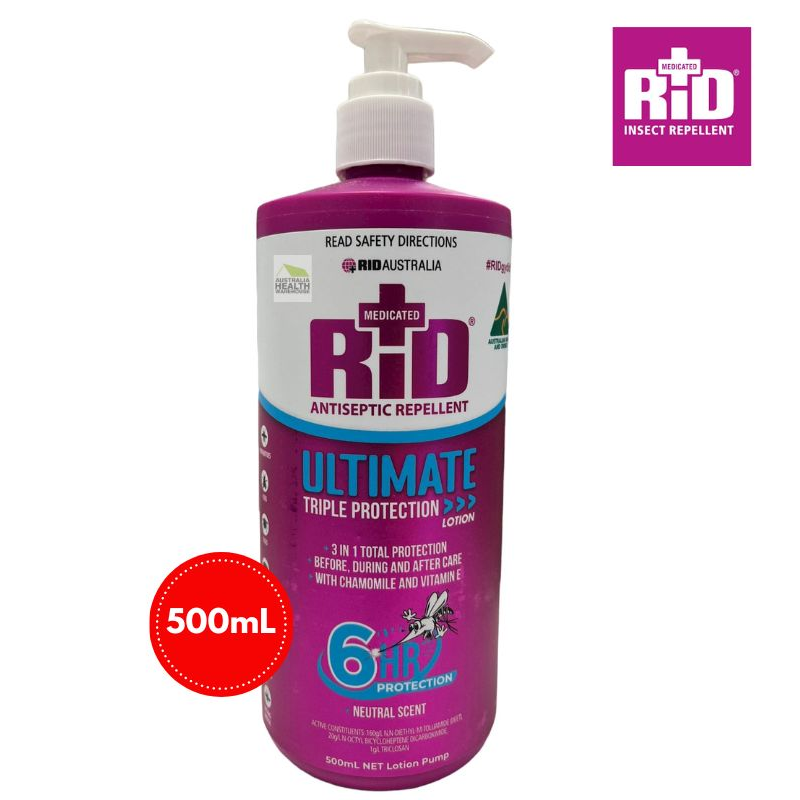 RID Medicated Insect Repellent Antiseptic Ultimate Lotion Pump 500mL 6 Hours Protection February 2026