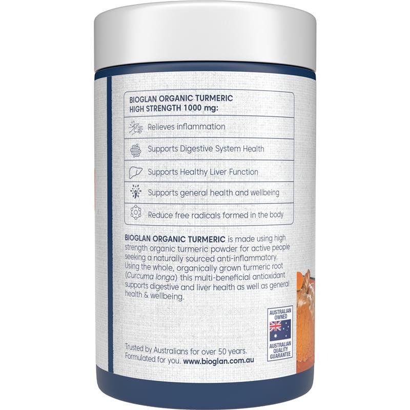 Bioglan Organic Turmeric High Strength 1000mg 250 Tablets March 2024