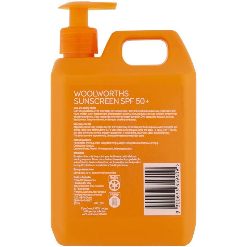 [Expiry: 10/2026] Woolworths Sunscreen SPF50+ Everyday Lotion 1 Litre