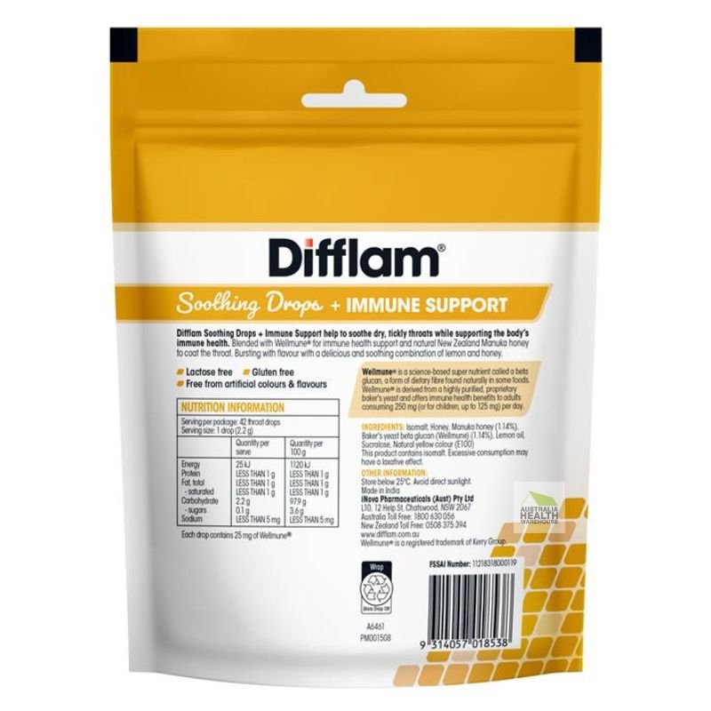 Difflam Soothing Drops + Immune Support Honey & Lemon 42 Drops January 2026