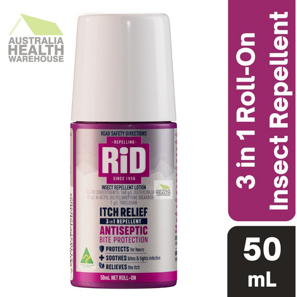 Rid Itch Relief 3 in 1 Antiseptic Bite Protection Insect Repellent Roll-On 50mL EXP:09/2026
