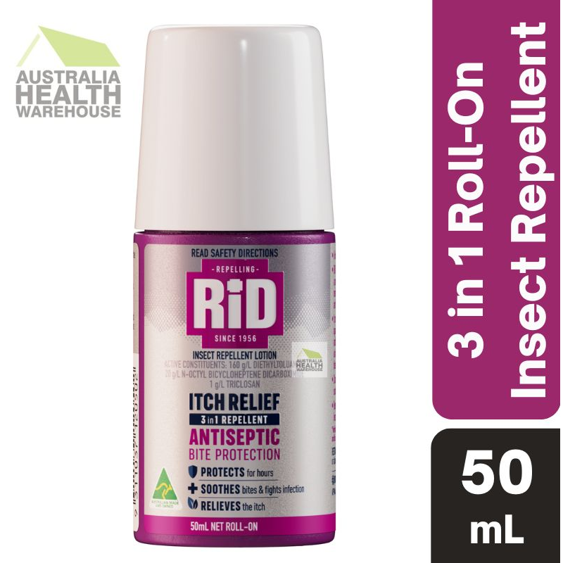 Rid Itch Relief 3 in 1 Antiseptic Bite Protection Insect Repellent Roll-On 50mL EXP:09/2026