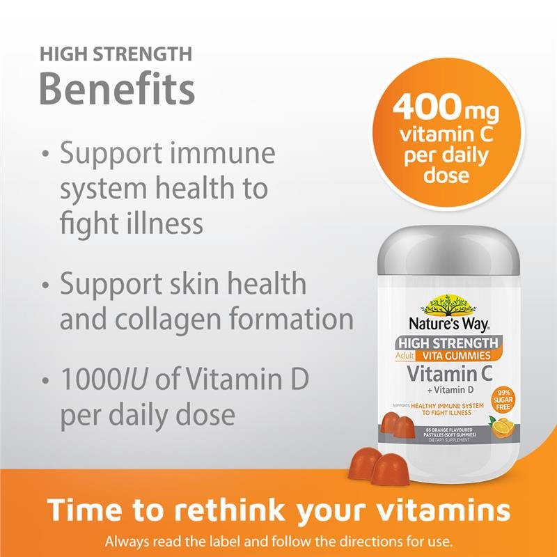 Nature's Way High Strength Adult Vita Gummies Vitamin C + Vitamin D 65 Pastilles January 2024