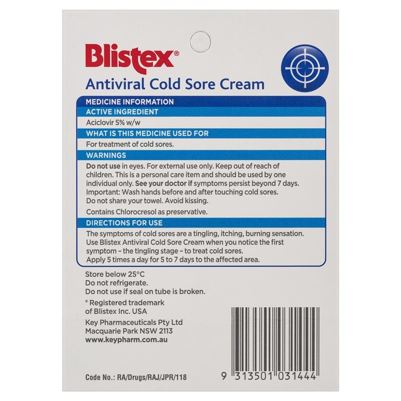 Blistex Lip Antiviral Cold Sore Cream 5g January 2026