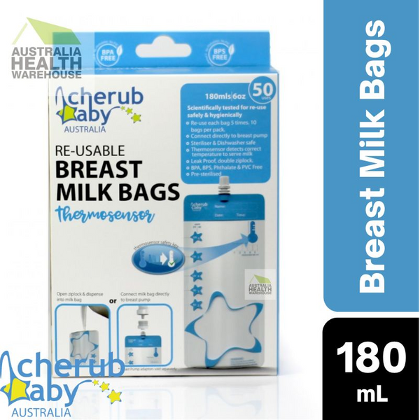 Cherub Baby Reusable Thermosensor Breast Milk Bags 180mL 50 Uses (10pk)
