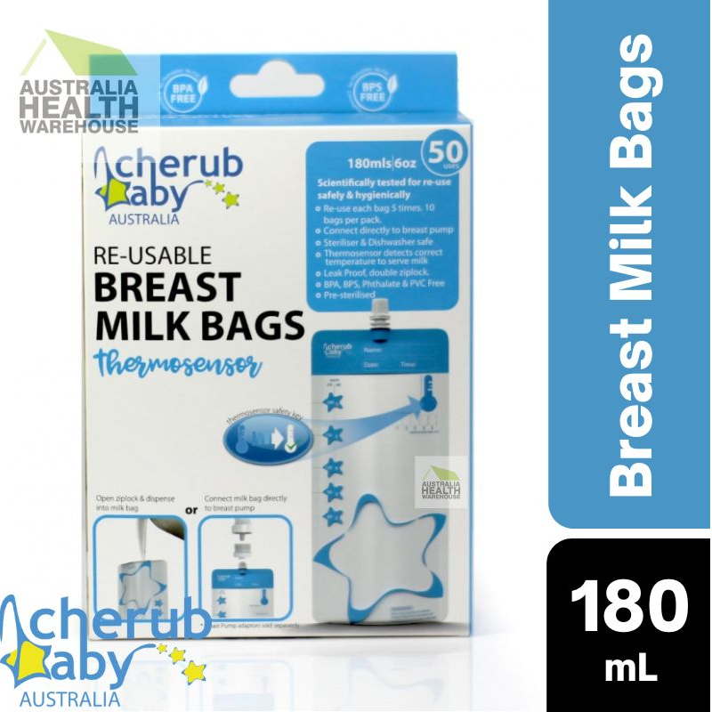 Cherub Baby Reusable Thermosensor Breast Milk Bags 180mL 50 Uses (10pk)