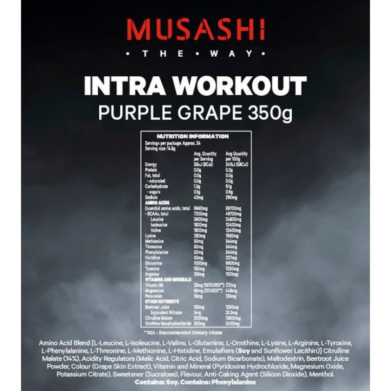 Musashi Intra Workout Purple Grape Flavour 350g October 2024