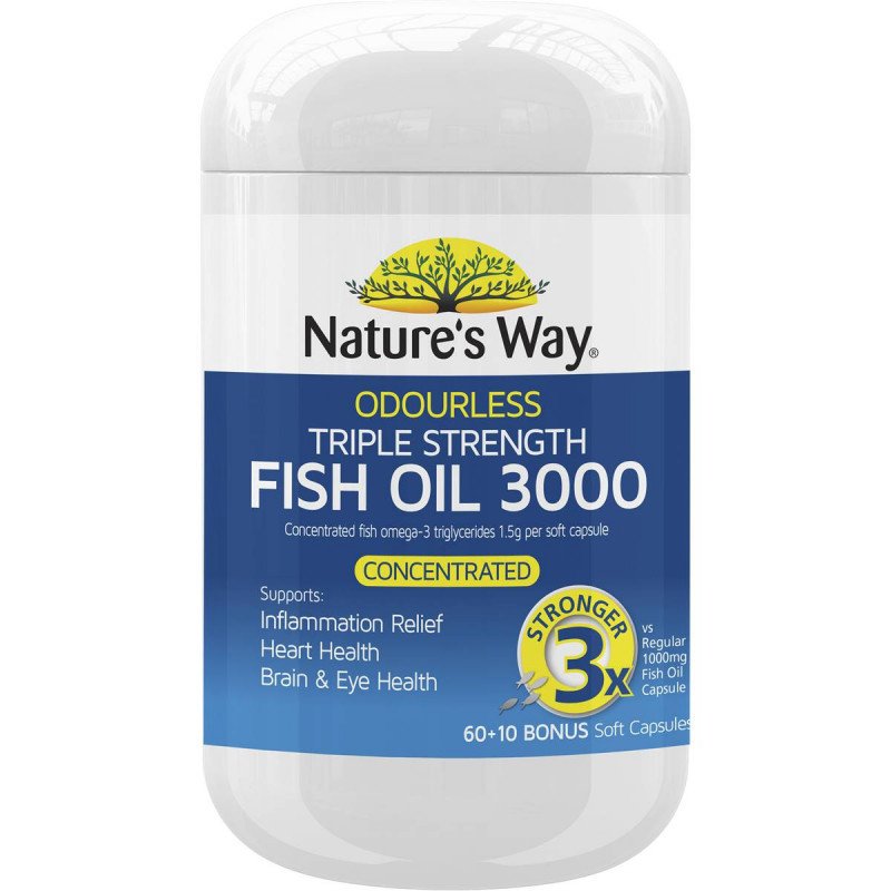 [Expiry: 01/2026] Nature's Way Odourless Omega Triple Strength Fish Oil 3000 60 Capsules + 10 Bonus