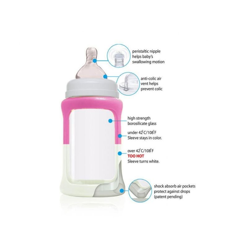 Cherub Baby Glass Bottles Wide Neck 240ml (3 months+) Single Pack - Pink