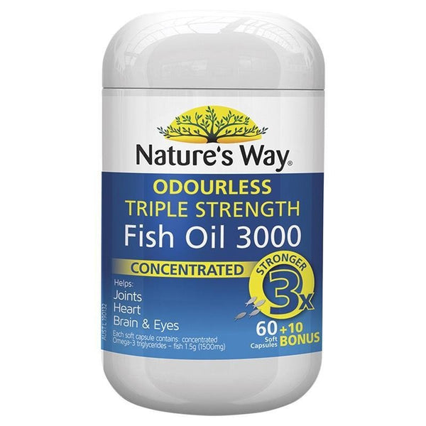 [Expiry: 01/2026] Nature's Way Odourless Omega Triple Strength Fish Oil 3000 60 Capsules + 10 Bonus