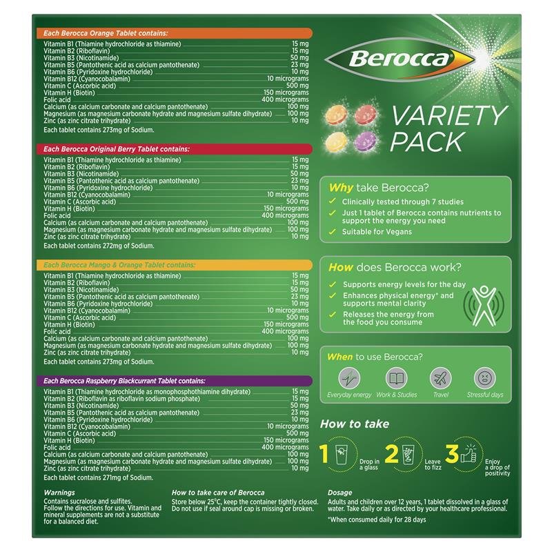 Berocca Performance Variety Pack Effervescent 60 Tablets August 2024