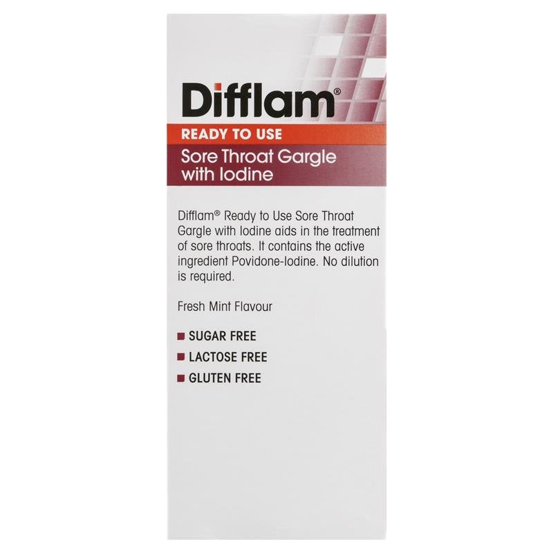 [CLEARANCE: 06/2024] Difflam Ready to Use Sore Throat Gargle with Iodine 200mL