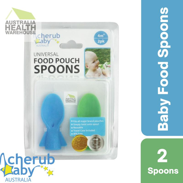 Cherub Baby Universal Baby Food Pouch Spoons 2 Pack - Blue & Green