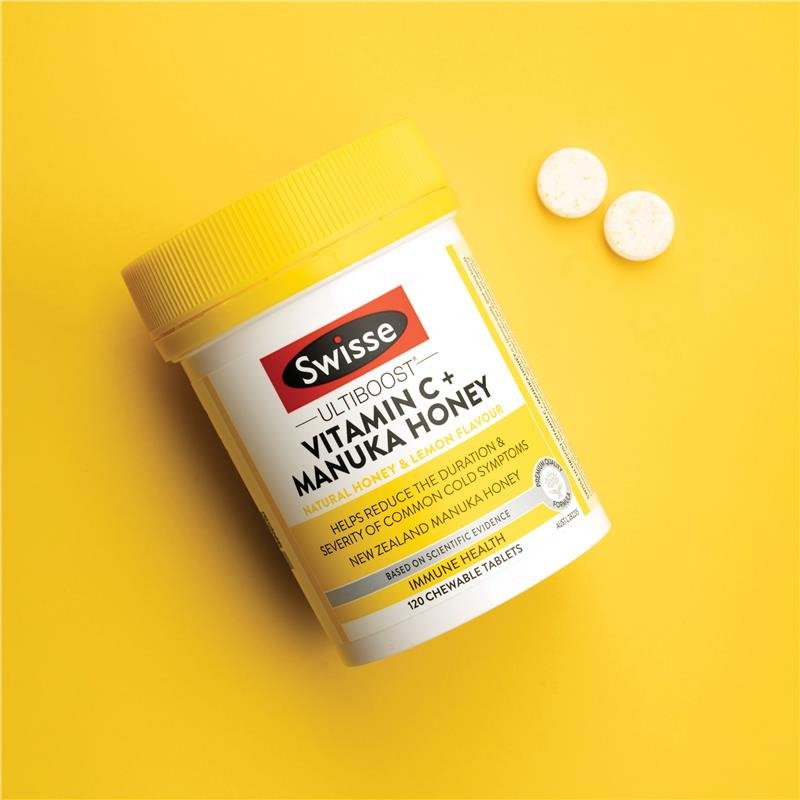 Swisse Ultiboost Vitamin C + Manuka Honey 120 Tablets August 2024