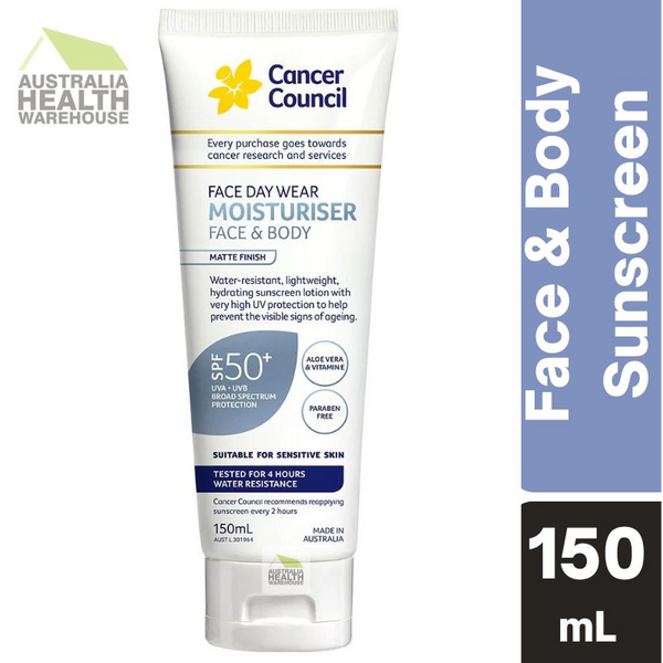 [Expiry: 11/2025] Cancer Council Face Day Wear Moisturiser for Face & Body Matte Finish SPF 50+ Sunscreen Lotion 150mL
