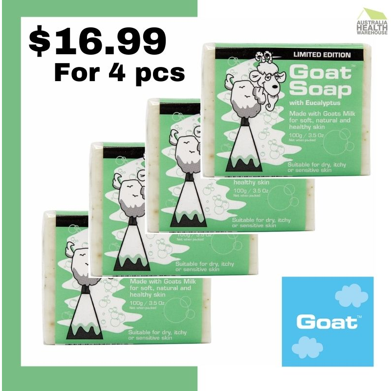 Goat Soap with Eucalyptus Value Pack (4 x 100g Soap Bars) Limited Edition