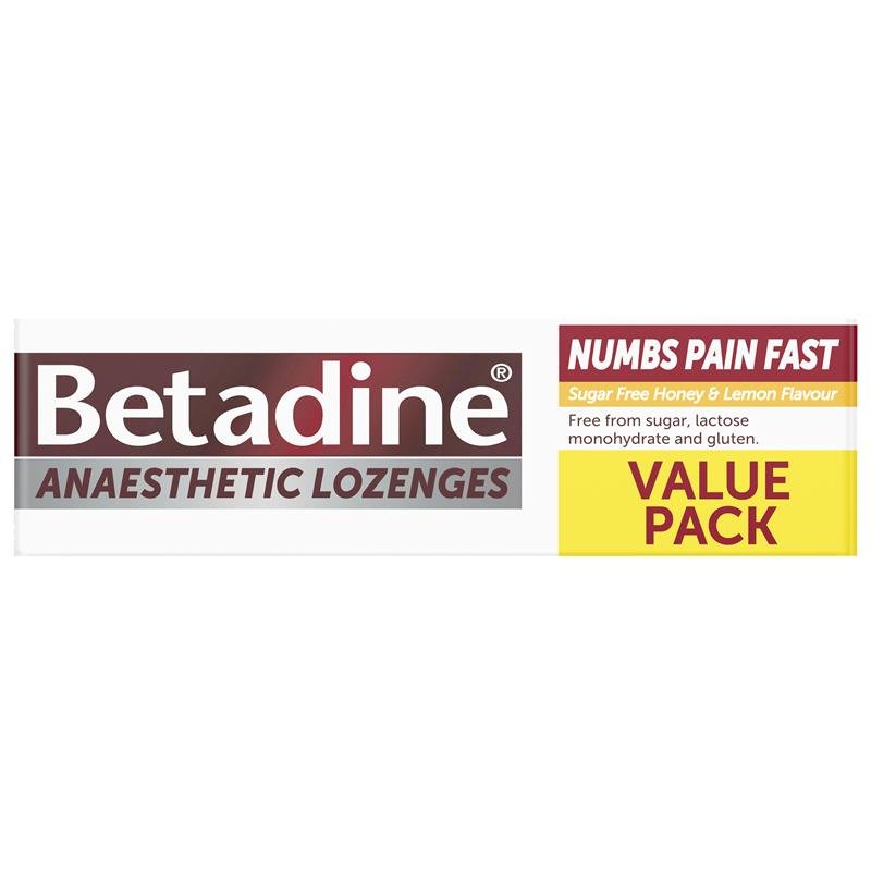 Betadine Sore Throat Lozenges Anaesthetic Honey & Lemon Flavour 36 Pack June 2024