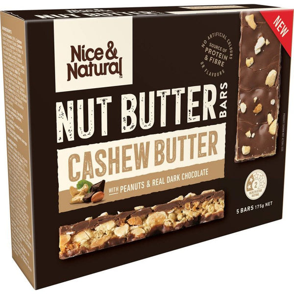 [EXP: 28 May 2024]Nice & Natural Nut Butter Bars Cashew Butter with Peanuts & Real Dark Chocolate 5 Bars 175g