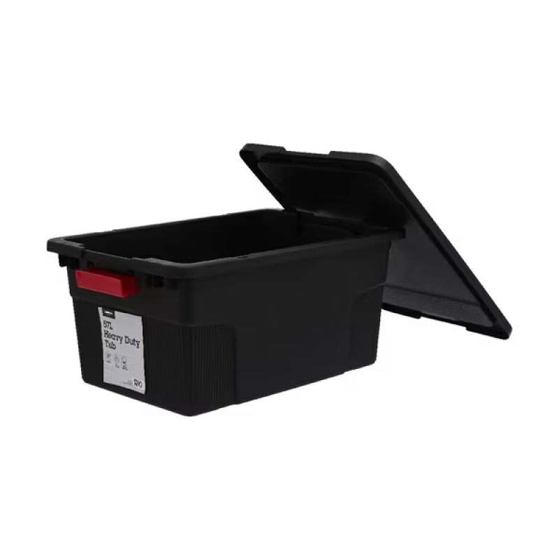Heavy Duty Container Black - 57 Litre with Lid