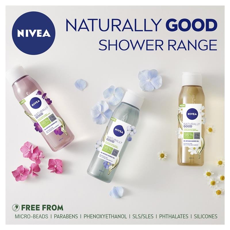 Nivea Naturally Good Rose Water & Organic Oil Enriched Shower Gel 300mL