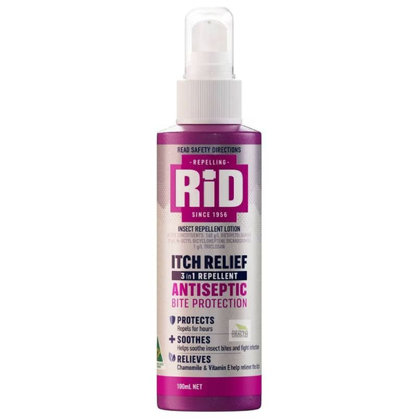 Rid Itch Relief 3 in 1 Antiseptic Bite Protection Insect Repellent Pump Spray 100mL EXP: 07/2026