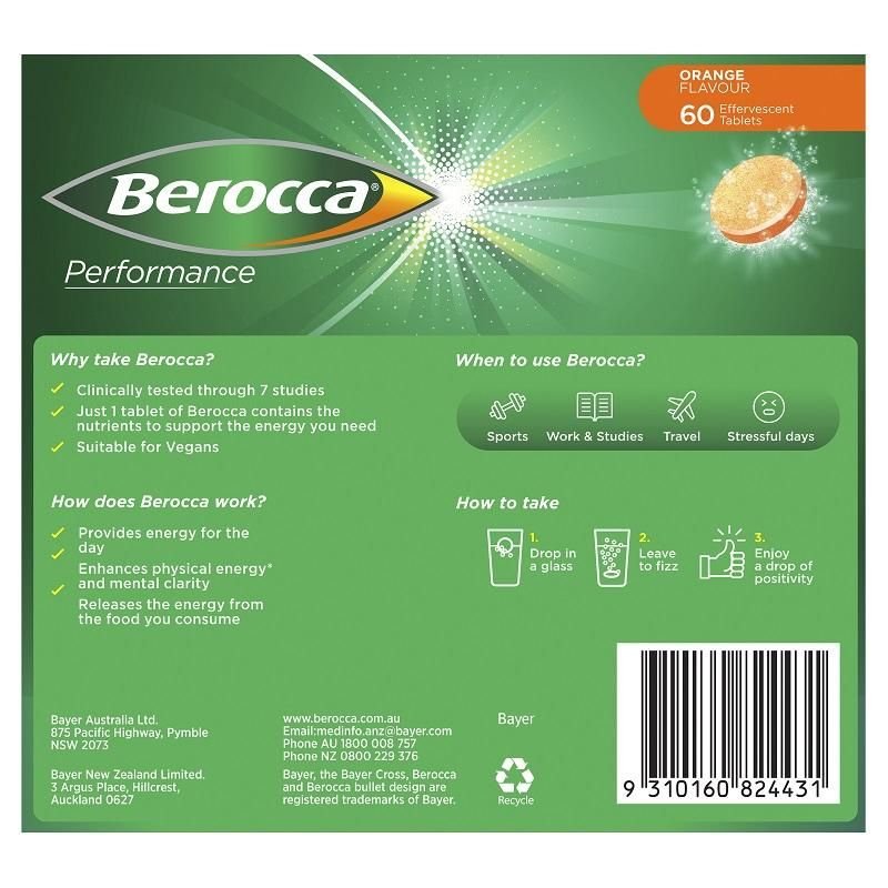 Berocca Performance Orange Effervescent Tablets 60 Pack October 2024