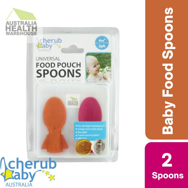 Cherub Baby Universal Baby Food Pouch Spoons 2 Pack - Pink & Orange