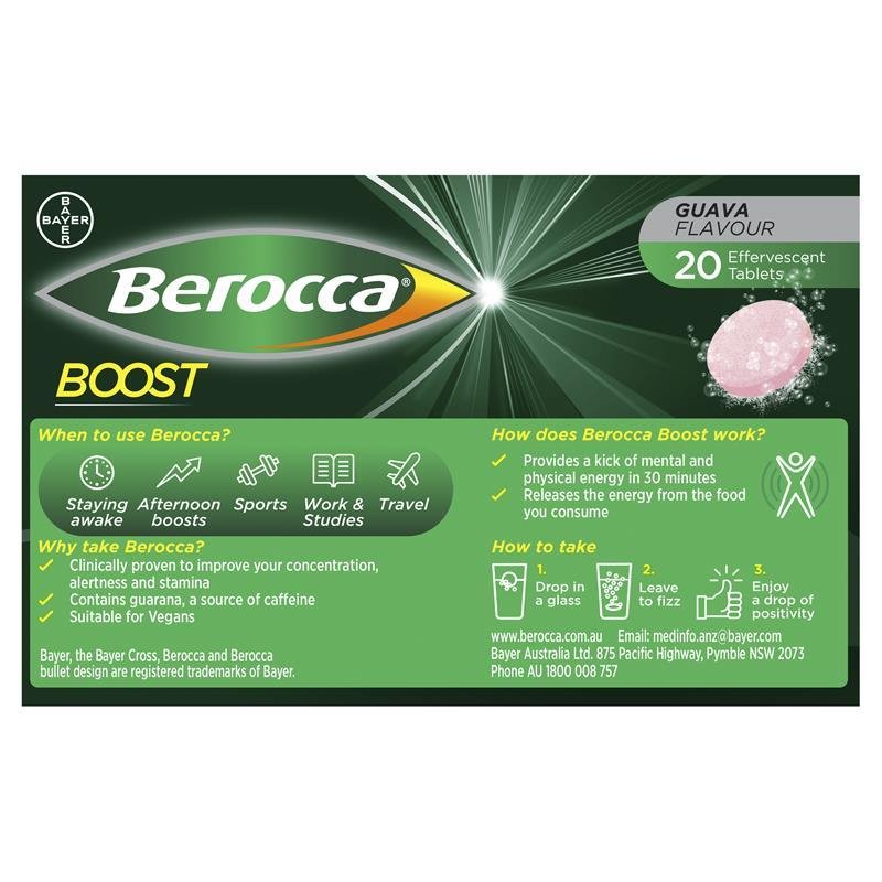 Berocca Boost Energy Vitamin With Guarana 20 Effervescent Tablets December 2023